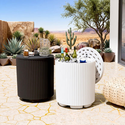 Diyfire Outdoor Cooler Side Table, 2-in-1 Portable Ice Chest Side Table, Cooler Table All Weather Resistant, Cooler Table for Patio & Parties & Picnics & Beach & BBQ, Black
