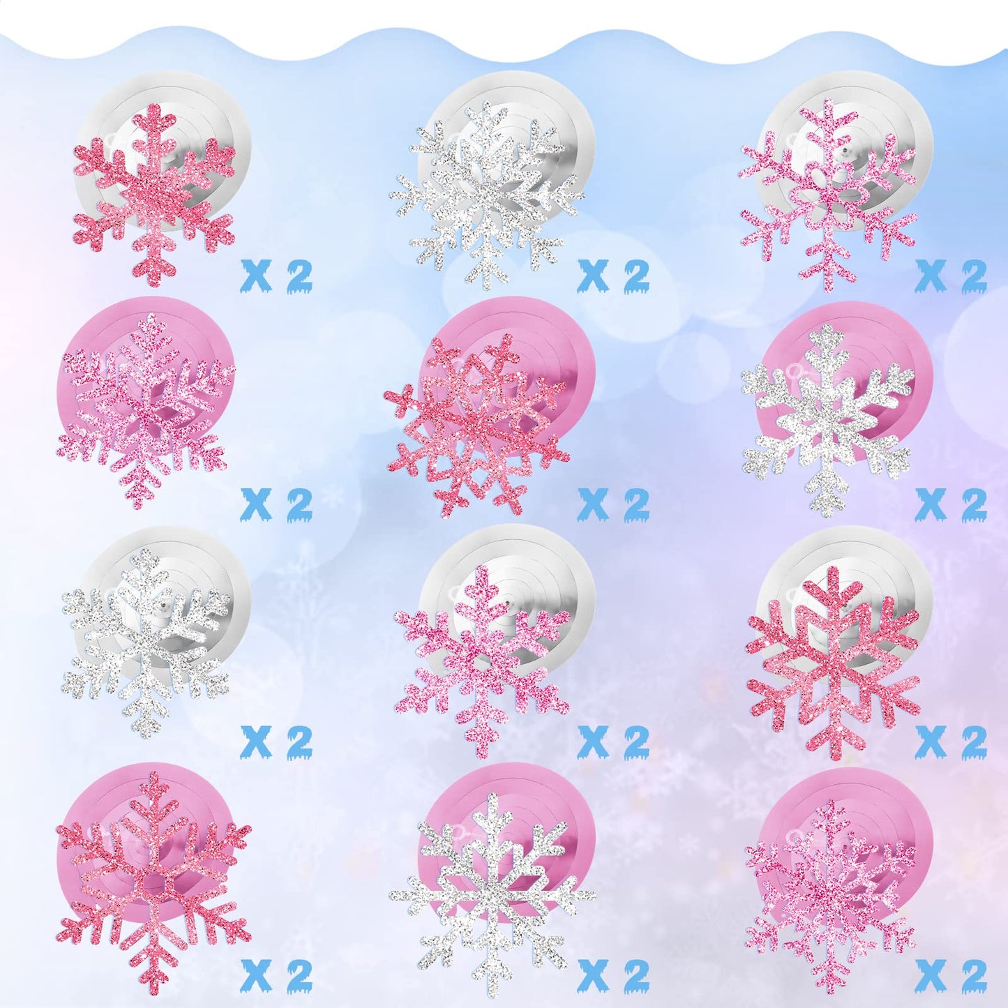 Sumind 30 Pcs Winter Party Wonderland Decorations Snowflake Hanging Swirls Ceiling Decor Winter Baby Shower Streamers Christmas Hanging Decor Holiday Birthday Wedding Party Supplies(Pink, Silver)