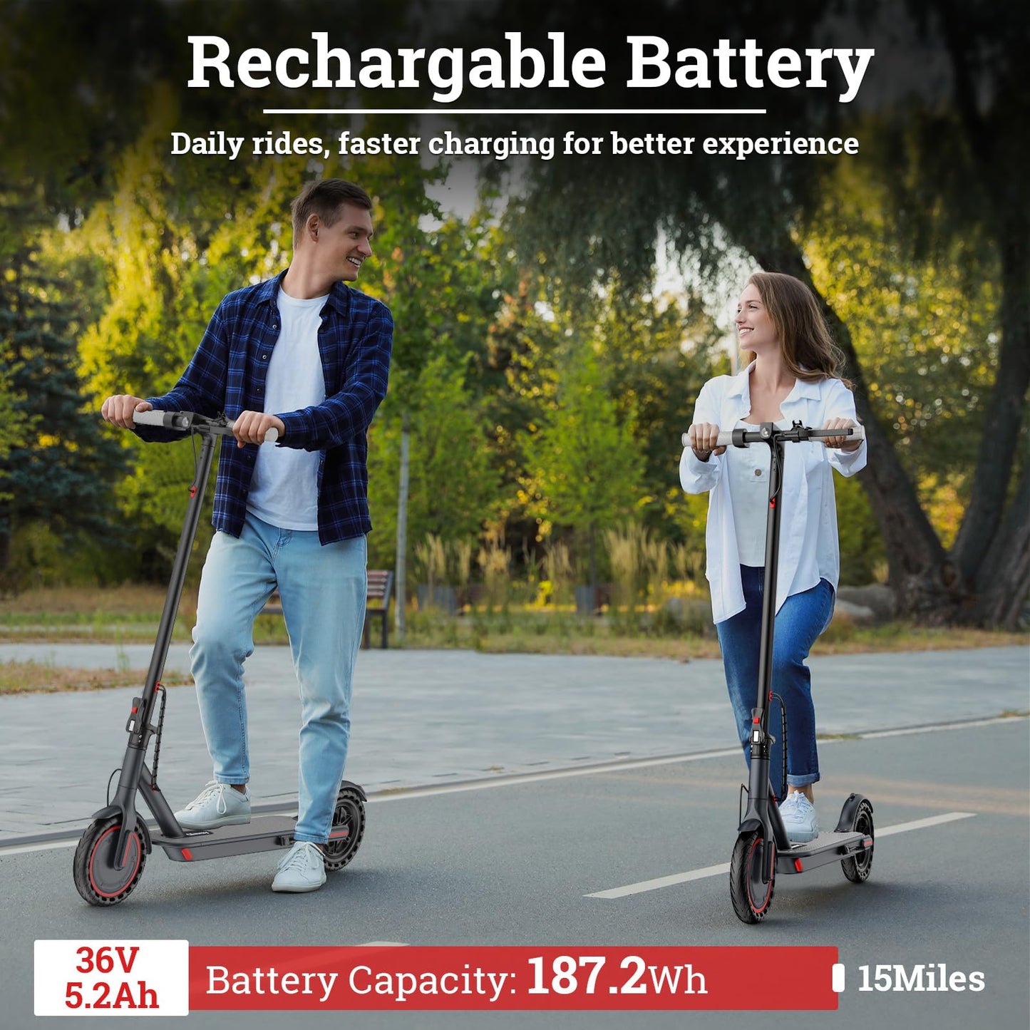 Qlaway Electric Scooter - Top Speed 19 MPH, Max 15 Miles Ranges, 8.5" Solid Tire, Powerful 350W Motor, Load 264LBS, Aluminum Alloy Foldable Commuting Escooter for Adults & Teens