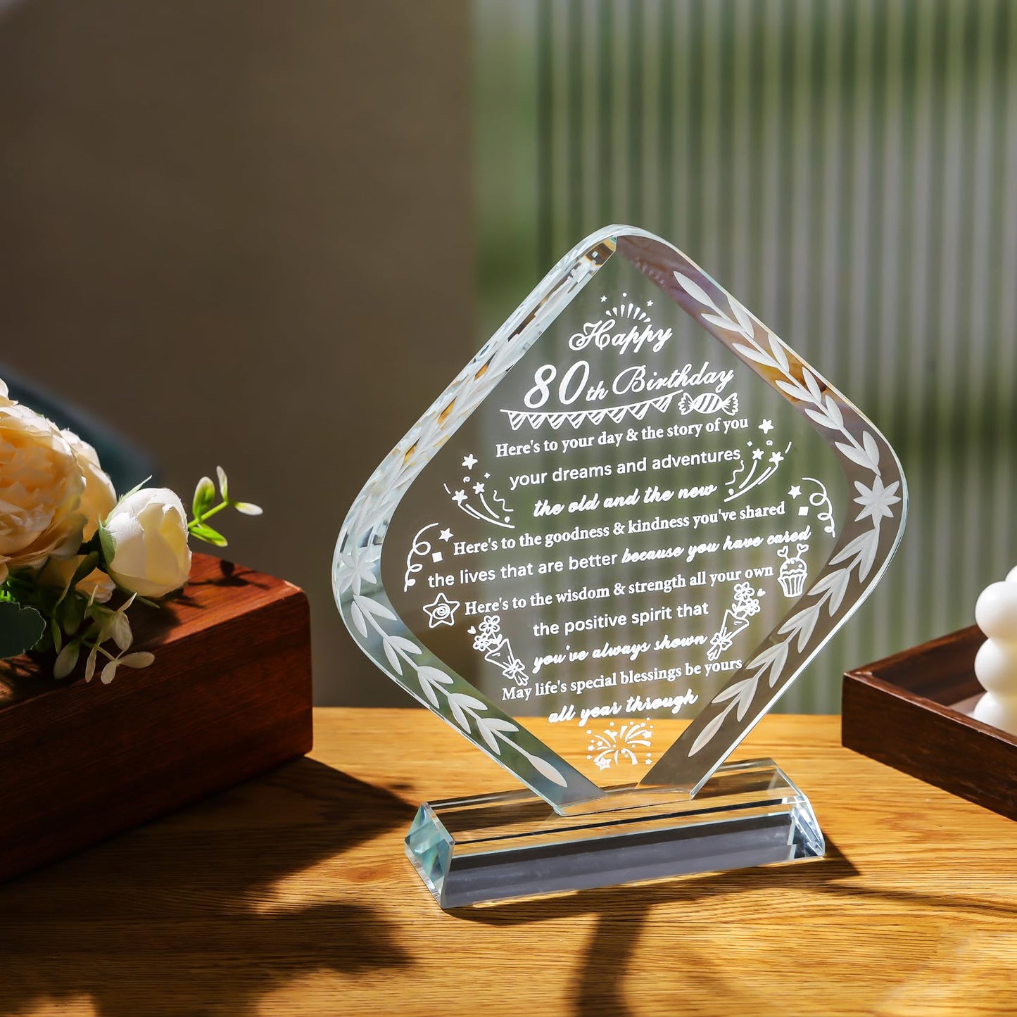 YWHL 80th Birthday Gifts for Women Men Crystal Gift for 80 Year Old Happy 80th Birthday Presents Ideas for Mom Grandma Wife