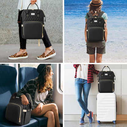 VSNOON Laptop Backpack for Women,15.6 Inch Stylish Laptop Rucksack Wide Open, Travel Backpack with USB Charging Port, Water Resistant Work Bag Computer Backpack for Women, Black