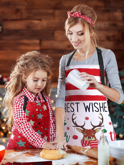 Bencailor 6 Pcs Christmas Aprons with Pockets Adjustable Xmas Kitchen Aprons Waterproof for Cooking Women Men (Xmas Tree,Red and White)