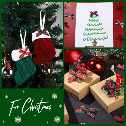 YGDZ Mini Christmas Bows, 50PCS Burlap Bow Buffalo Plaid Bows for Craft, Small Bows for Christmas Tree Decor, Tiny Ribbon Bows for Gift Wrapping
