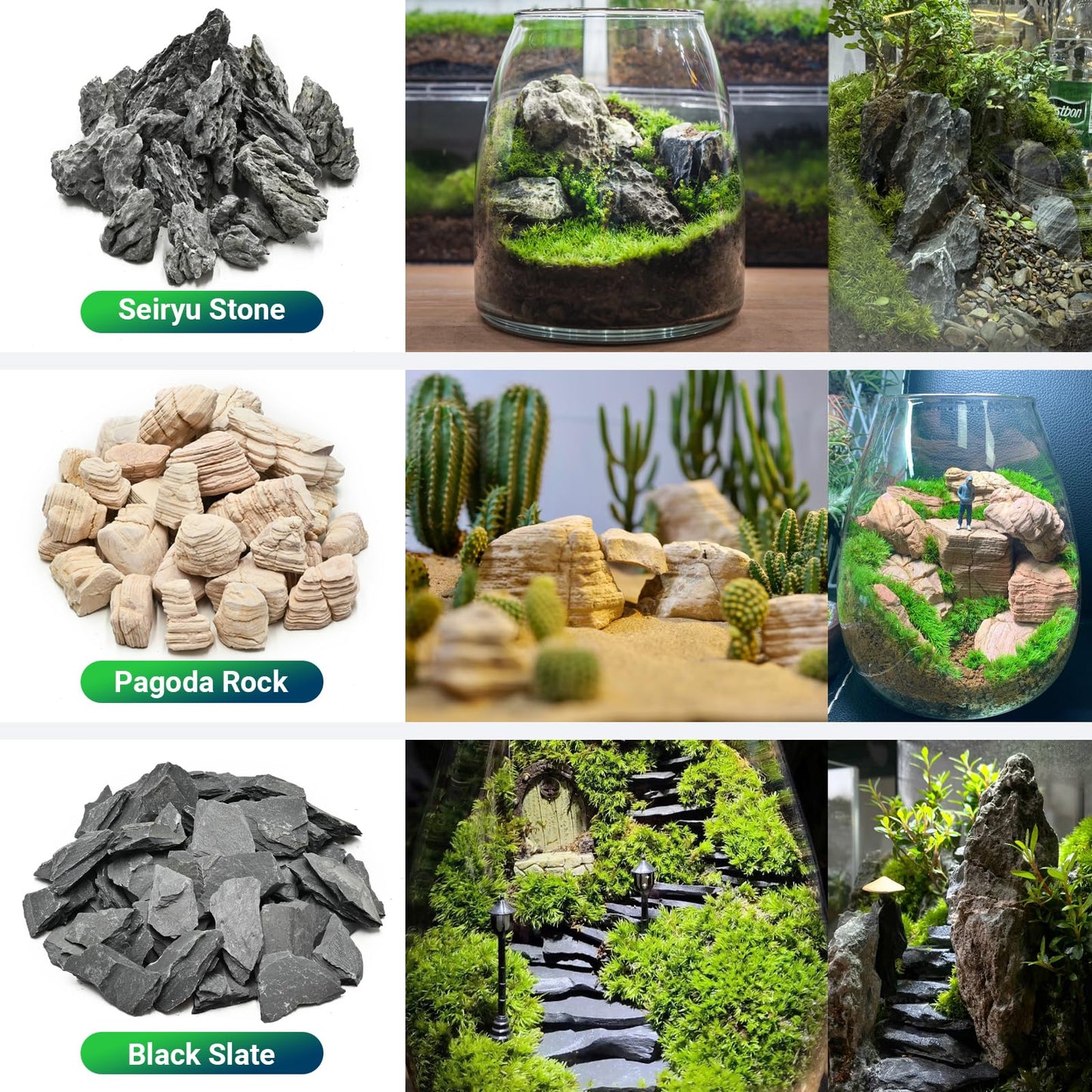KINGRUI Natural Rocks Pagoda Stones 1-2.5 Inches Decorative Stones for Fairy Gardens,Miniature Landscaping,Bonsai,DIY Crafts,Aquariums & Reptile Terrariums-1lb