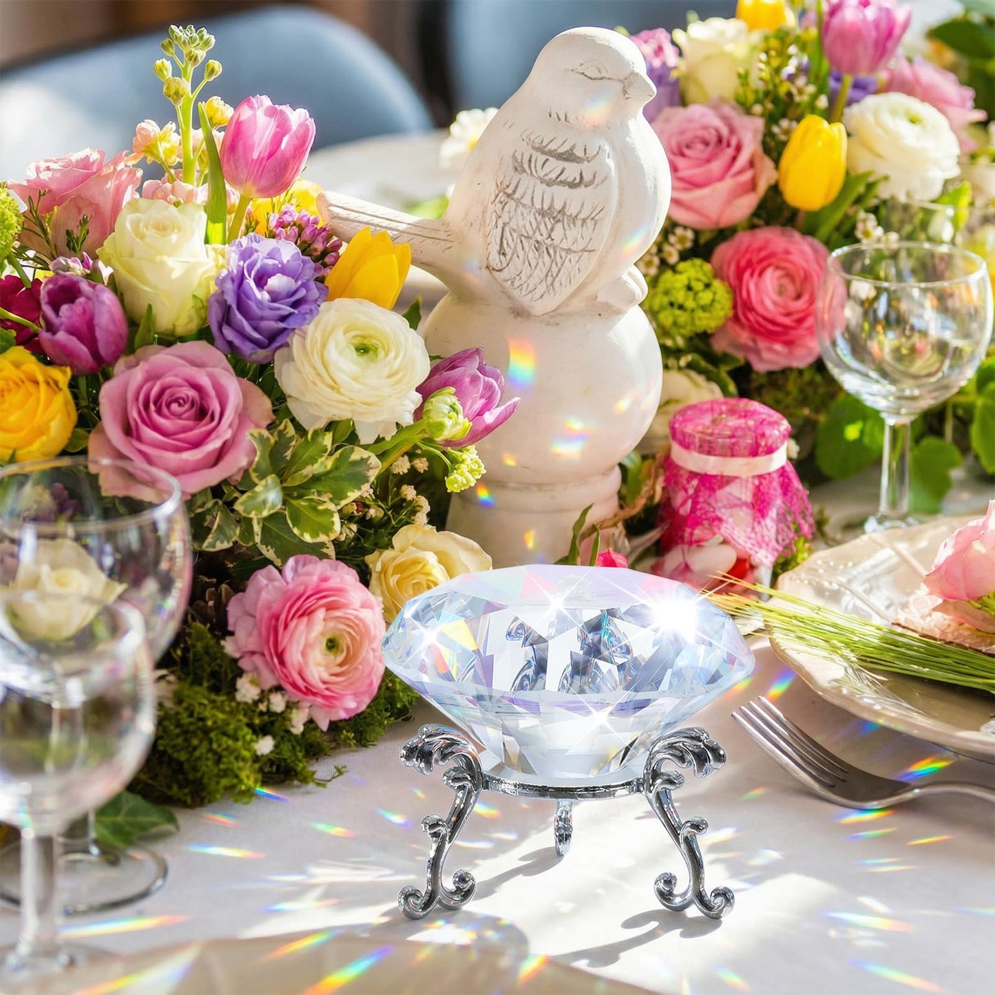 4 Pcs 60mm(2.36 in) Large Crystal Diamond Paperweight with Stand Jewels Wedding Decorations Centerpieces Home Decor, 60mm, Clear