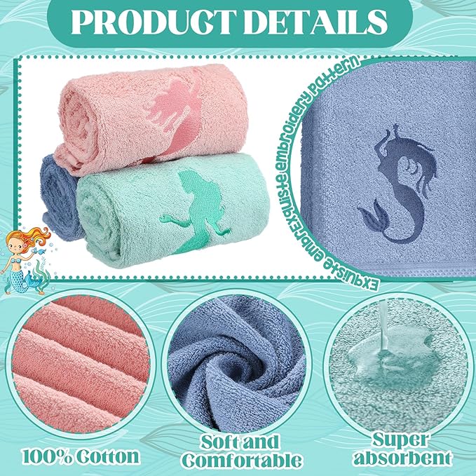 3 Pack Coastal Mermaid Hand Towels