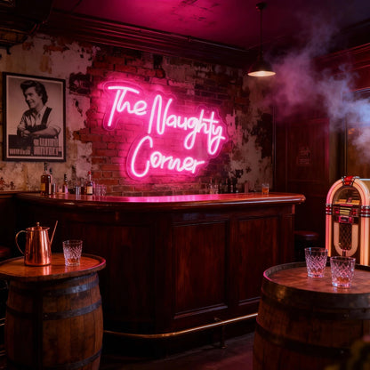 QiaoFei LED "The Naughty Corner" Neon Sign Pink Word/Letters USB Powered Neon Lights for Girls Room Home Bar Art Wall Decor Party Window Living Room Decor Birthday Christmas' Gift(Pink)