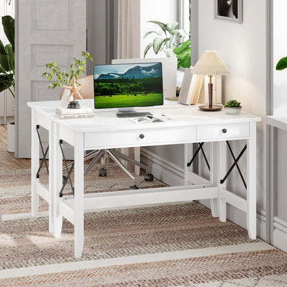 JSB 43.3'' White Computer Desk for Home Office,Farmhouse Executive Desk with 2 File Drawers,Study Writing Table Storage Cabinet,Makeup Vanity Desk for Bedroom (White, 43.3in)