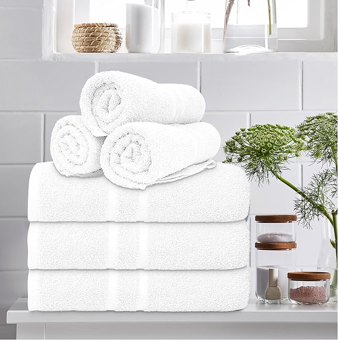 Basic Medium Bath Towels 24x48 Inches – Pack of 6 – White Color – Soft and