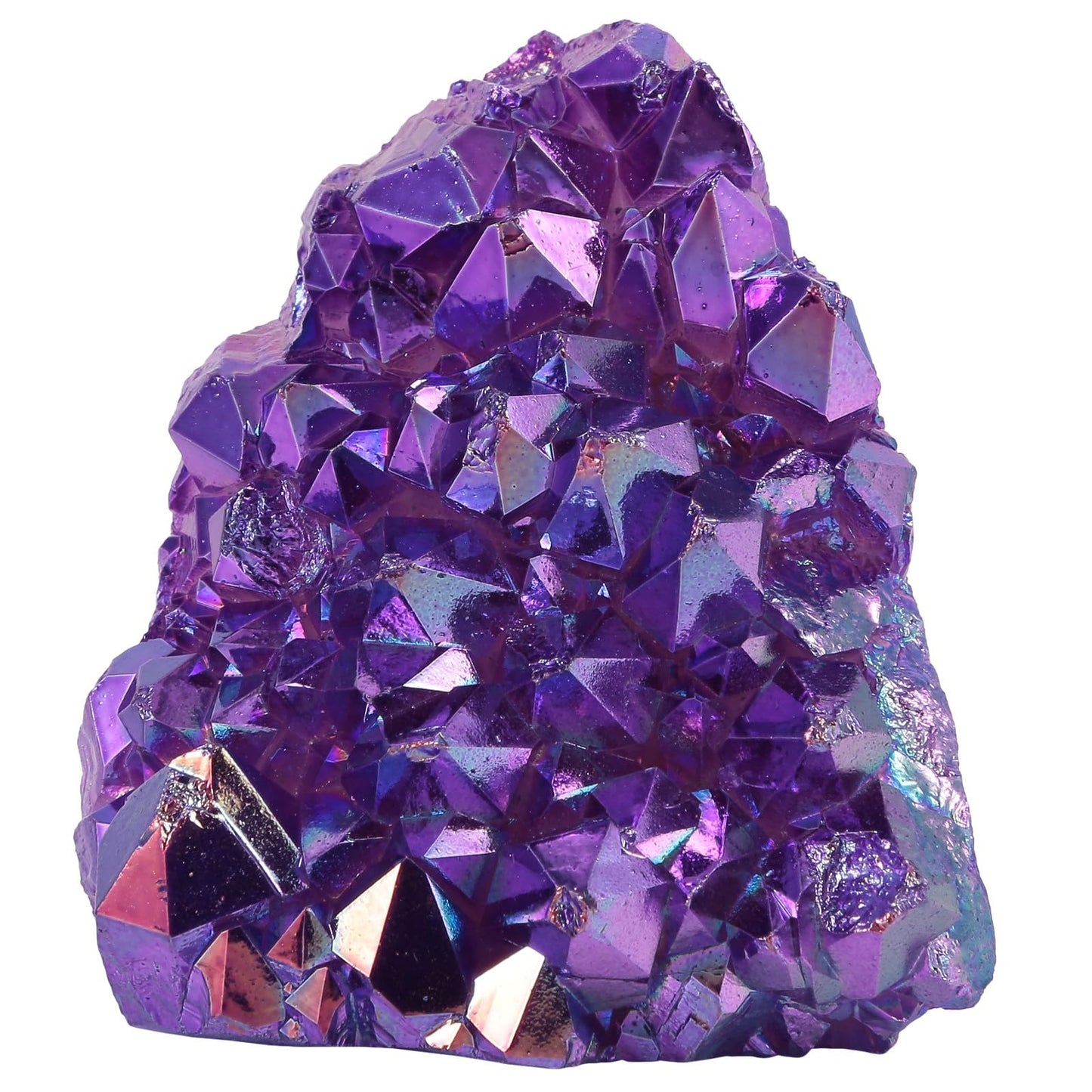 TUMBEELLUWA Natural Crystal Cluster Geode Stone Specimen for Home Decor, Titanium Coated Purple AB Crystal Cluster for Reiki Healing