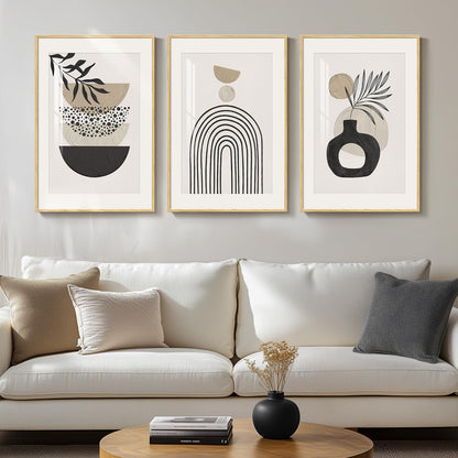 Framed Boho Sage Green Wall Art for Living Room, Large Mid Century Modern Tropical Leaf Canvas Artwork for Walls, 3 Piece Beige Orange Bohemian Wall Art Prints for Bedroom Kitchen Hallway, 16x24 Inch