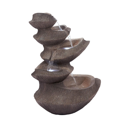 Alpine Corporation WIN1332L-BR Outdoor Floor Tiered Basin Fountain with LED Lights, Modern Basin Garden Fountain 31", Brown