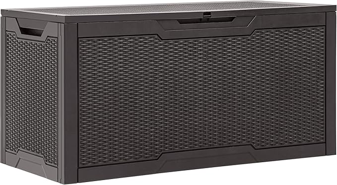 YITAHOME 100 Gallon Resin Deck Box, Weather Resistant Outdoor Storage Box, Lockable Indoor Outdoor Storage for Supplies and Essentials, Dark Brown