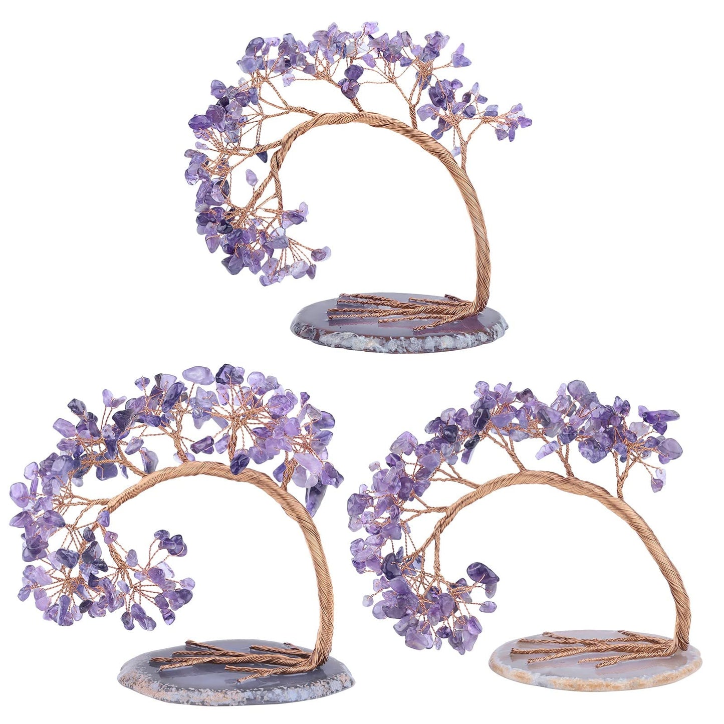 SUNYIK Healing Amethyst Money Tree, Handmade Fengnshui Crystal Bonsai Tree with Agate Slice Base for Wealth Luck, Office Desk Decor, Spiritual Gift, 4.5-5.2 inches