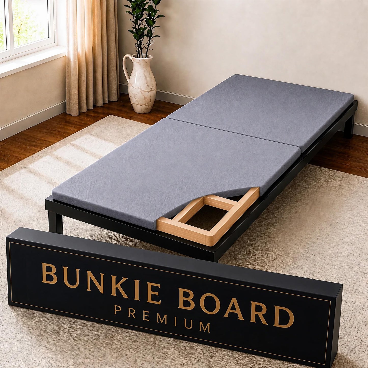 Zayton, 1.5" Split Wood Bunkie Board Twin XL Size Bed, Under Mattress Support, Fully Assembled, Fabric Ventilation Cover-Replaces Wooden Slats or Box Spring for Bed Frames