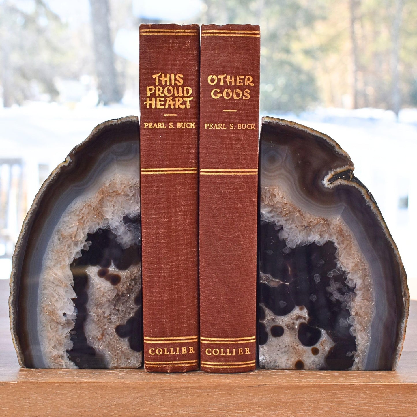 Nature's Decorations Natural Agate Bookends - A-Quality Small Heavy Duty Geode, Earth Tone & Neutral Decor, Unique Crystal Gift, 1 Pair (2-3 lbs)