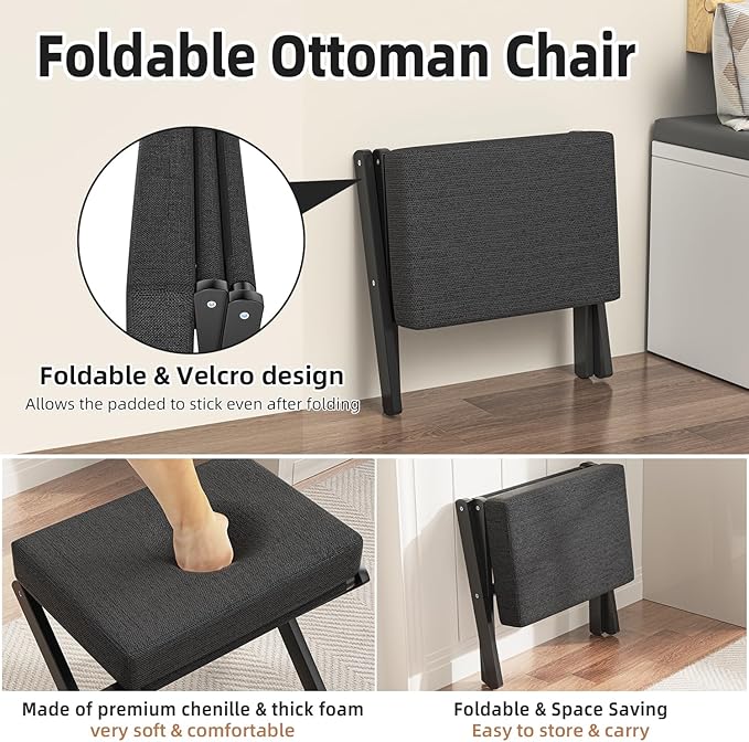 BAMBOOHOMIE Foldable Foot Stool Ottoman, Small Padded Foot Rest