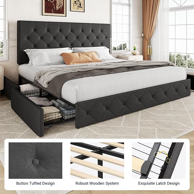 Allewie Upholstered King Size Platform Bed Frame