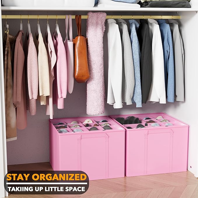 SpaceAid Shoe Organizer for Closet, 2 Pack Foldable Shoe Storage Containers