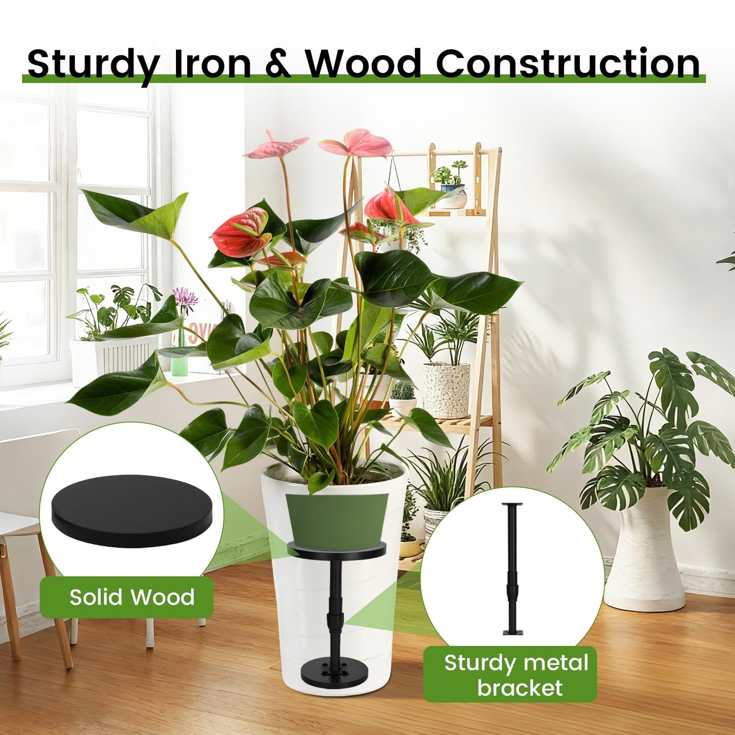 Topfurn Adjustable Height Plant Risers for Pots Indoor & Outdoor 2 PCS , 12-21" Height, 6/8/10" Base - Iron Rise Plant Fillers Risers for Tall, Square, Round, Tapered Planters