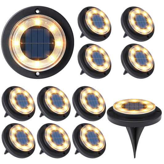 Flacchi Solar Ground Lights - Solar Powered Lights Outdoor Solar Disk Light Waterproof Landscape Light for Patio Yard Pathway Walkway Driveway (Warm White, 12 Pack)