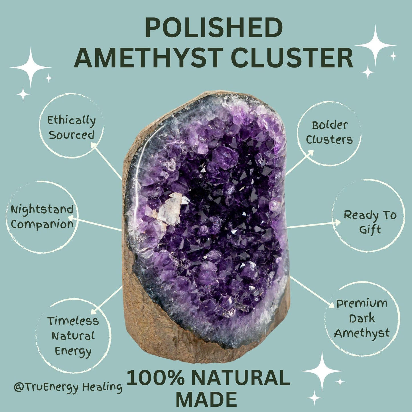 TRUENERGY Polished Amethyst Cluster Quartz Crystal – 3.0 To 3.5 lbs Grade A+ Raw Dark Purple Geode Stone With Rounded Edge – Home Decoration, Meditation Healing, and Positive Energy (3-3.5 lbs)