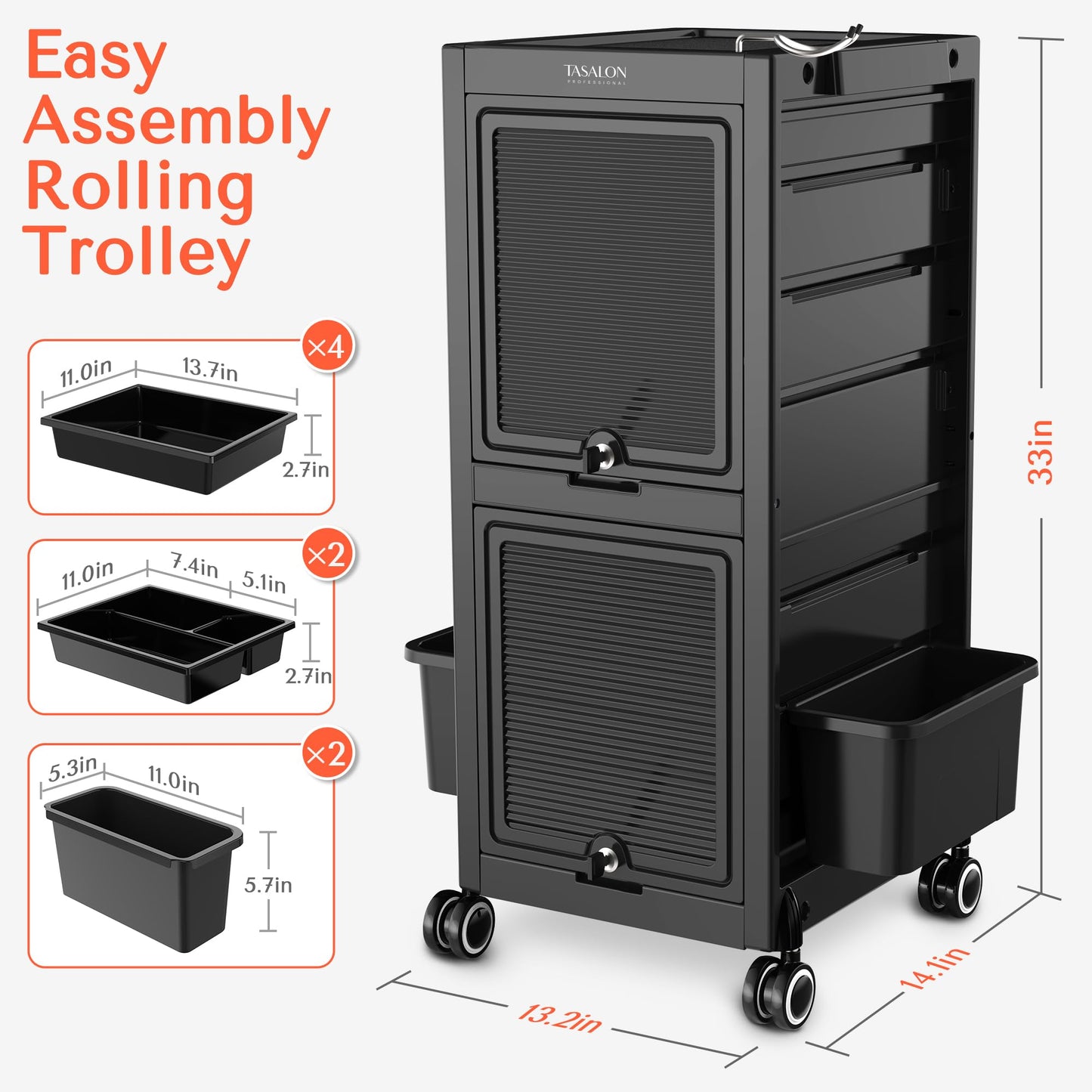 TASALON Lockable Salon Trolley Cart with Wheels and 6 Drawers & 2 Bucket, Versatile Salon Cart for Hair Stylist, Salon Rolling Cart for Extra Storage, Multi-use Cart for Salon, Tattoo, Barber