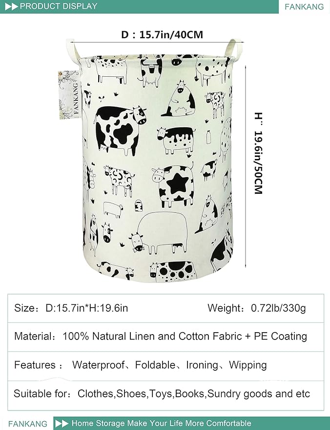 FANKANG Storage Basket, Nursery Hamper Canvas Laundry Basket Foldable