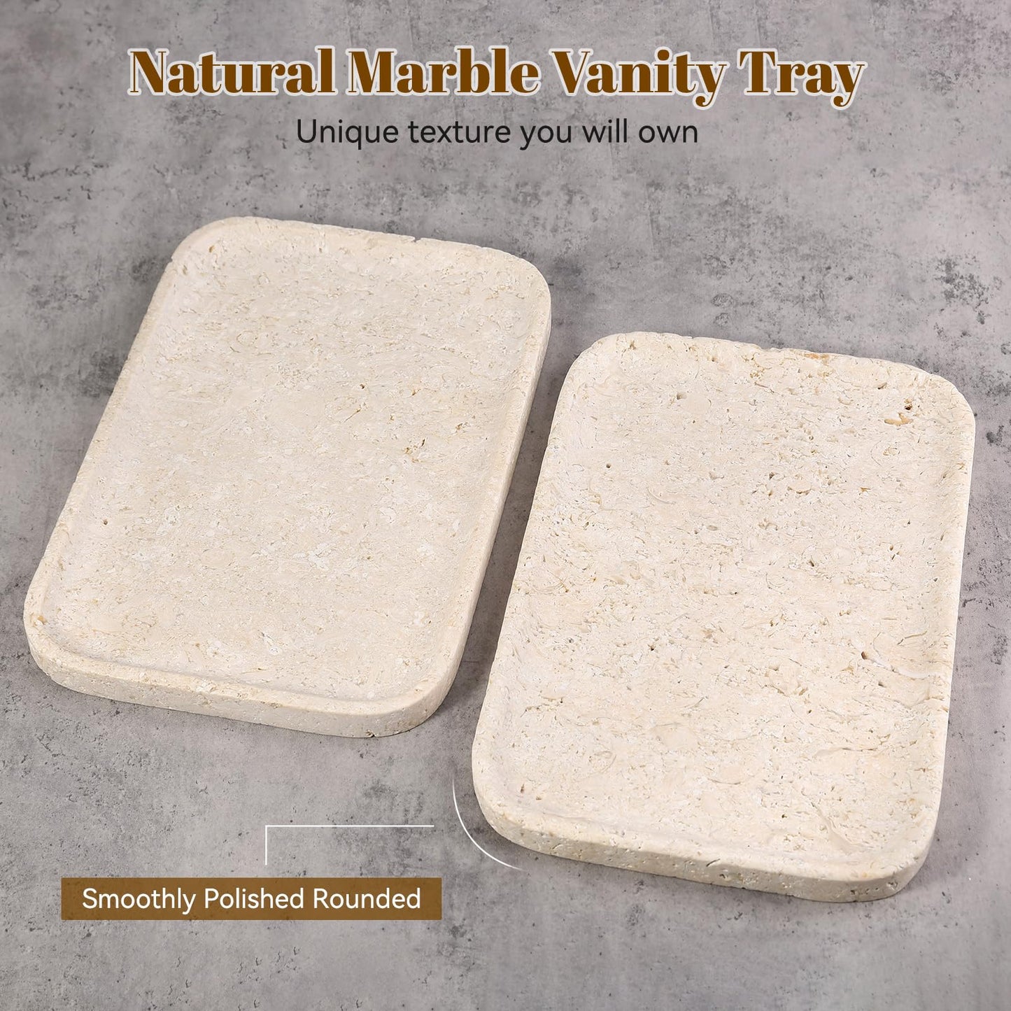 Karibiber Natural Marble Vanity Tray, 11.8" Marble/Stone Bathroom Tray Countertop, Beige Tray for Decor, Perfume Jewelry Holder, Storage/Organizer for Kitchen Sink