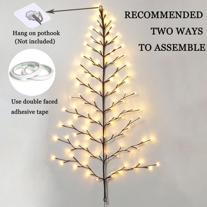 Hairui Lighted Brown Wall Tree 4FT 108 Warm White LED Lights for Home Fireplace Christmas Decoration Inside Outside