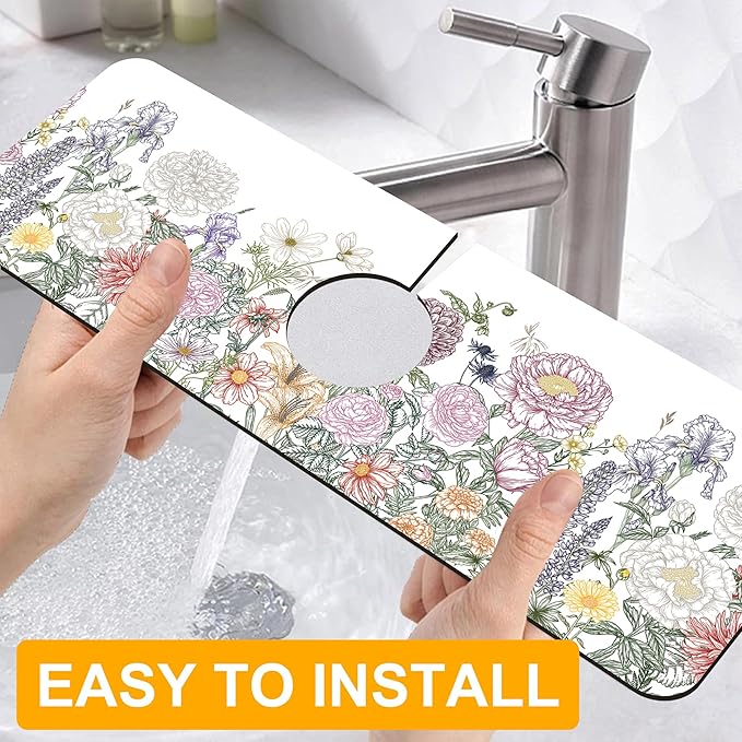 2 Pack Butterfly Floral Sink Splash Guard Faucet Mat Rose Lily Tulip Peony
