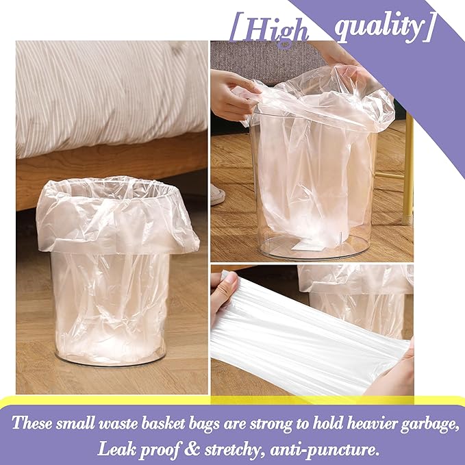 3 Gallon 120pcs Small Clear Trash BagsPlastic Strong Clear Garbage Bags