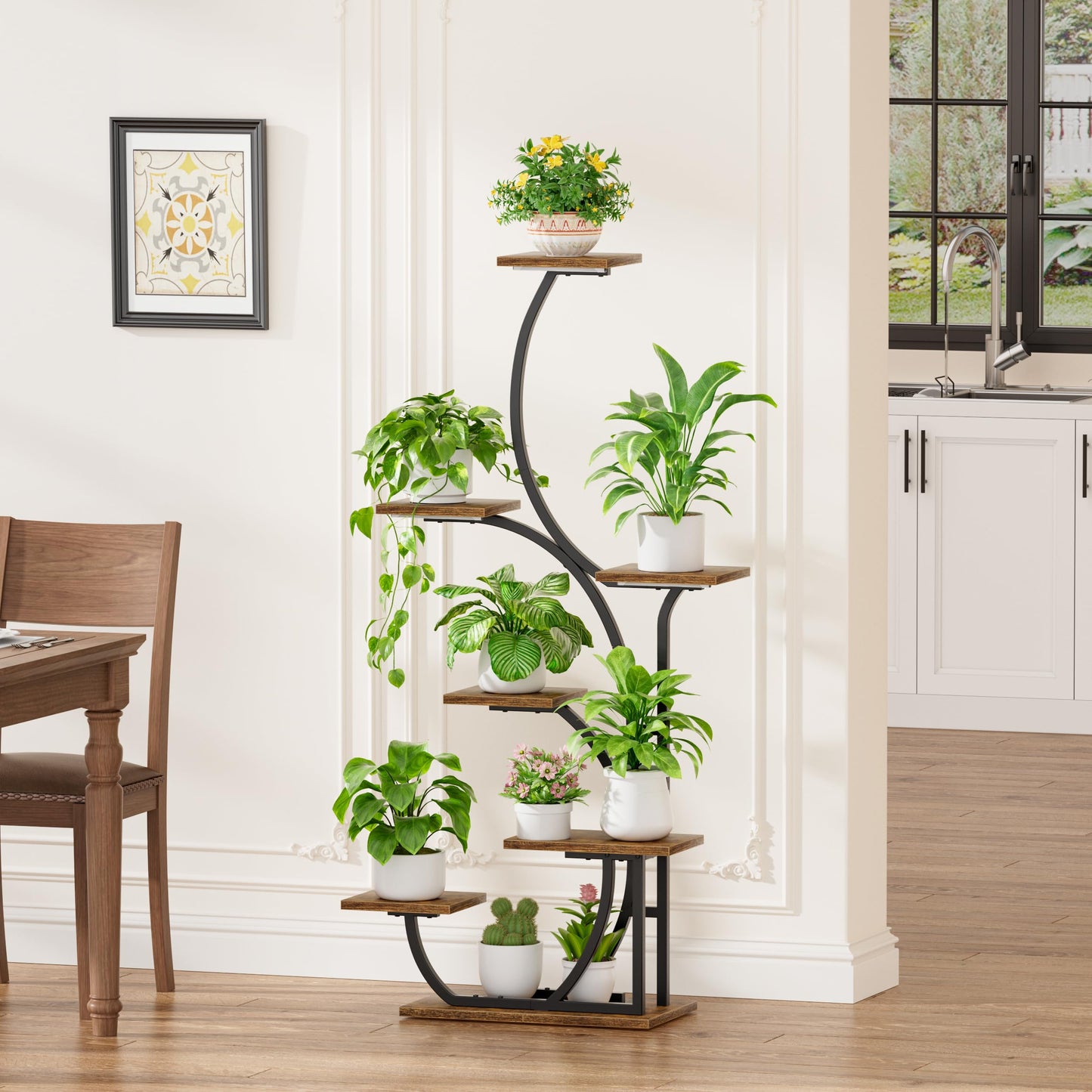 Plant Stand Indoor with Grow Lights - Lighted Indoor Plant Shelf, 57" 7 Tier Corner Plant Stands for Indoor Growing, Tall Flower Display Shelf, Metal S-Shaped Holder for Living Room, Bedroom, Black