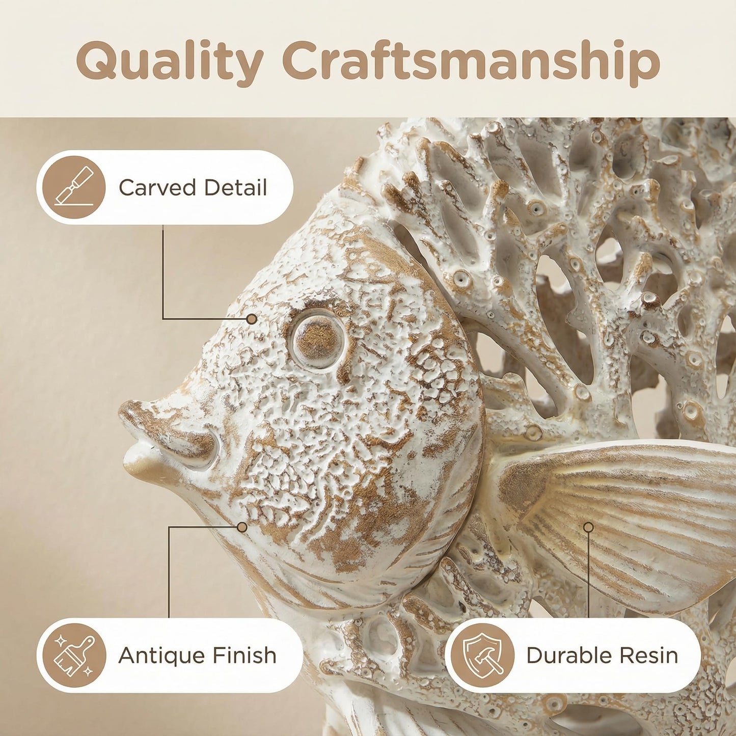 BGBWBFBR Coral Reef Angelfish Statue Coastal Beach Decor Ocean Nautical Figurine for Bathroom Home Office Tabletop Shelf 10in x 9.8 in Pearlescent Dusty Lavender Gray Fish Sculpture