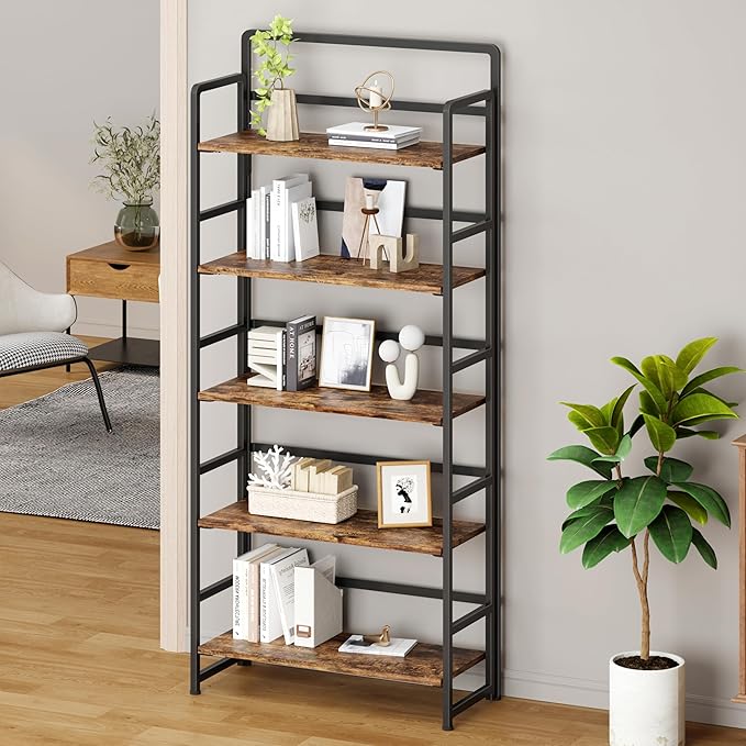 No Assembly Folding Bookshelf, 5 Tiers Collapsible Book Shelf