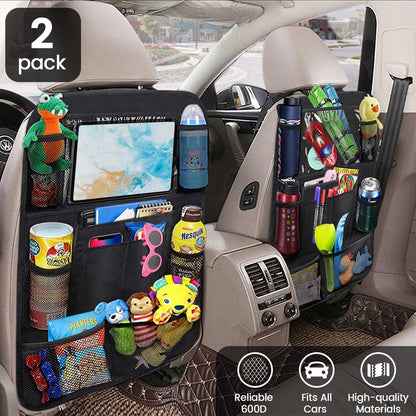 ACELIFE Car Organiser,Car Seat Organiser for Kids 2pcs, BackSeat Protector with 10" iPad Tablet Holder,Car Tidy Organiser With Kick Mat & 9 Pockets for bottles,toys,books,Car Accessories for Toddlers