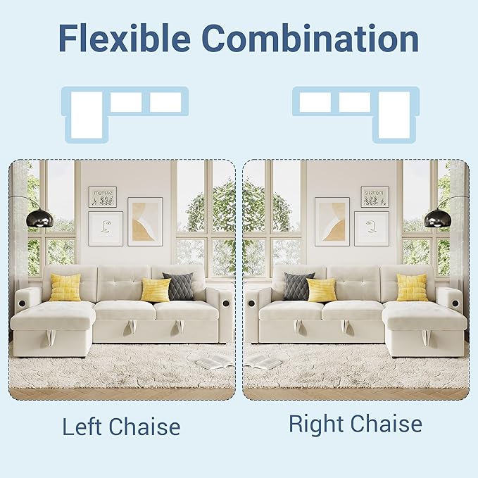 GarveeHome 84 Inch Sleeper Sofa Couch, L-Shaped Couches, Convertible Pull Out