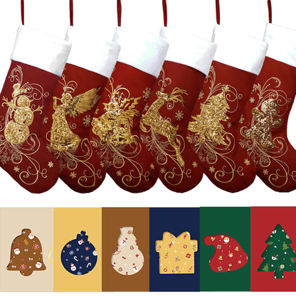 Roycraft Christmas Stockings Set of 6 Velvet Gold 19 inches Red Sequins Christmas Stockings Fireplace Hanging Ornament for Family Decorations Holiday