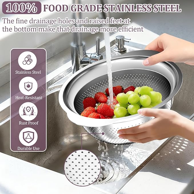 Stainless Steel Colander - 3QT Medium Capacity Strainer