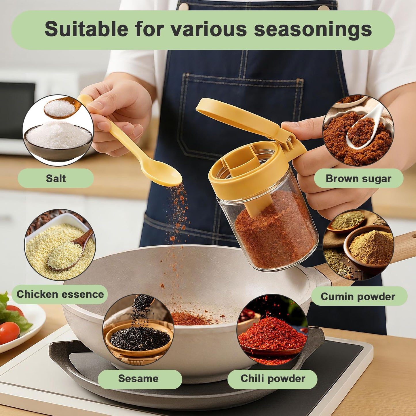 Betinyar 2 Pack Premium Glass Salt Jars with Spoon Airtight Seasoning Jars and Canisters Sets for the Kitchen, Multifunctional Spice Set for Spice,Sugar, Coffee Storage