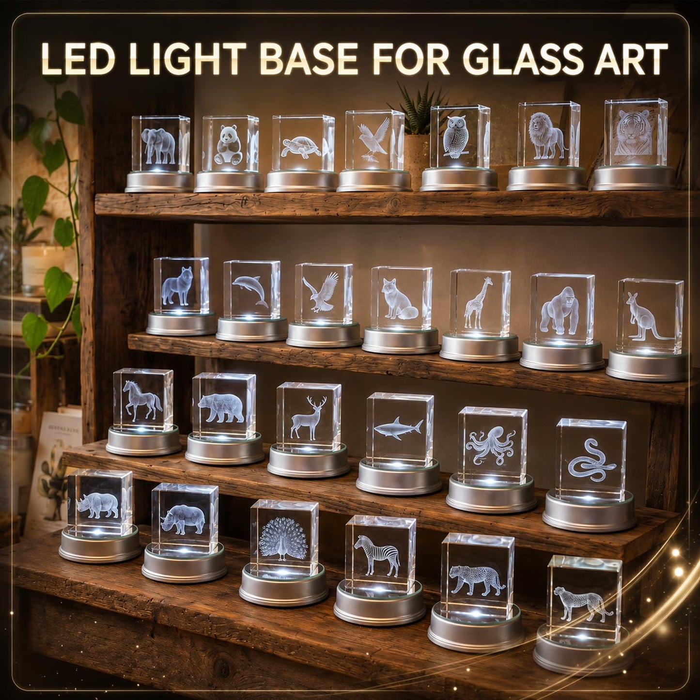 Wettal 20 Pack LED Light Base Wireless White Light Display Stand Silver LED Lighted Base for Glass Art Crystal Art Statue Display Stand Powered by Aaa Batteries Home Party Wedding Christmas Decor