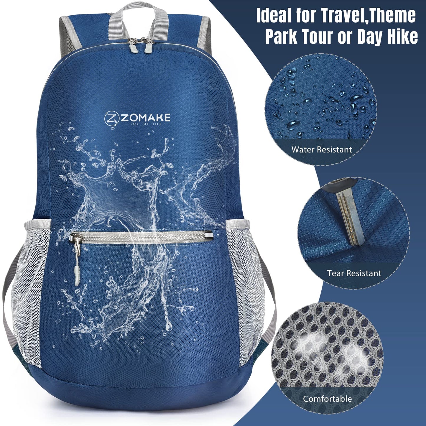 ZOMAKE Lightweight Foldable Backpack, Packable Rucksack 20L Folding Small Back Pack Foldaway Ultralight Daypack for Women Men Travel Hiking Walking (Navy blue)