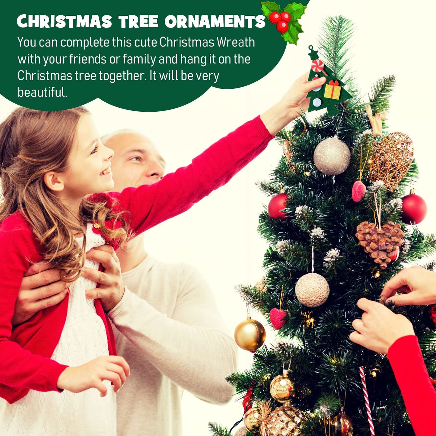 Tatuo 24 Kits Christmas Felt Ornament Crafts DIY Tree Gifts Garlands Bells Santa Socks Hanging Ornaments Christmas Sticker for Home Door Wall Hanging Tree Craft Decorations