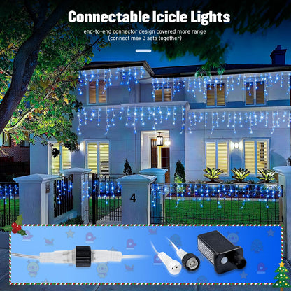 JMEXSUSS Blue&White Icicle Lights - 38.8FT 400 LED Icicle String Lights with Remote for Indoor/Outdoor, House, Bedroom, Fireplace, Birthday, Christmas Decorations