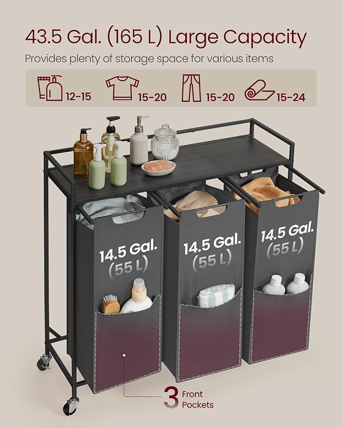 VASAGLE Laundry Sorter, 43.5 Gal. Laundry Hamper Basket