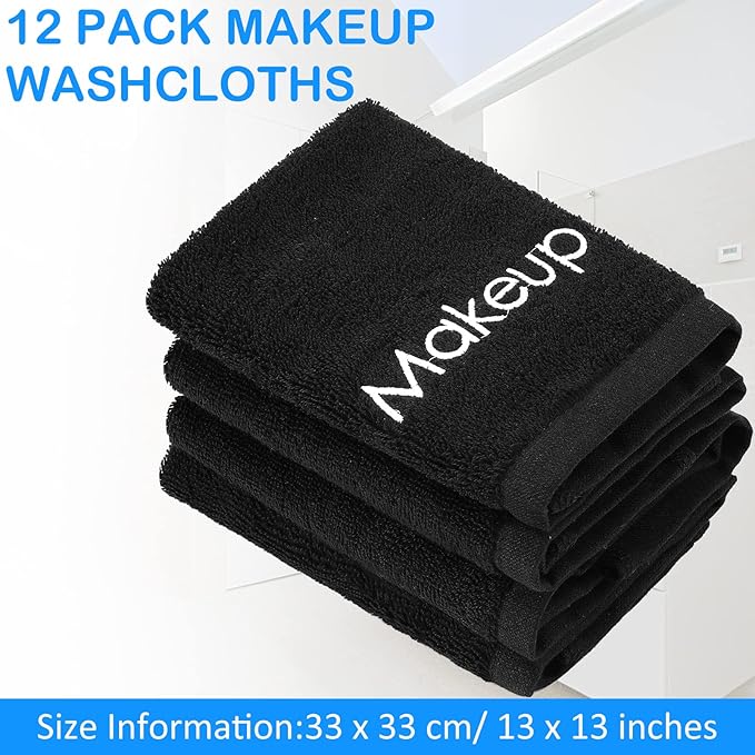 Panelee 12 Pcs Makeup Washcloths Bulk 13 Inch Black Makeup Towels Cotton Face