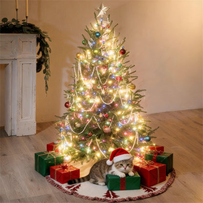 Christmas Tree Skirt, Christmas Decorations, 48 Inch Knitting Retro Xmas Tree Skirt Décor Skirt for 6/7 ft Trees (White with Red)