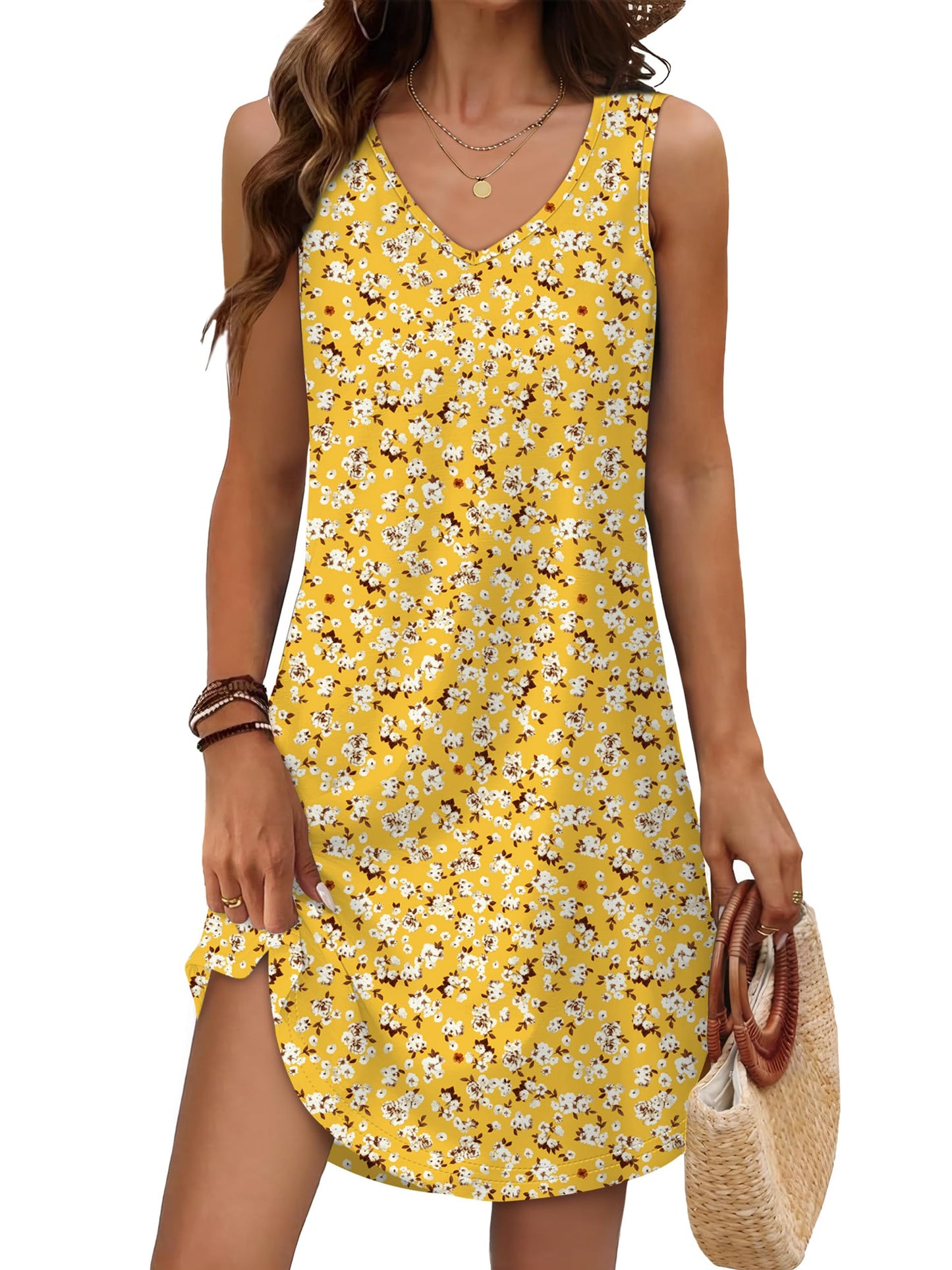 Aokosor Womens Summer Dresses 2025 Loose V Neck Sleeveless Dress Sundresses Swimsuit Coverup