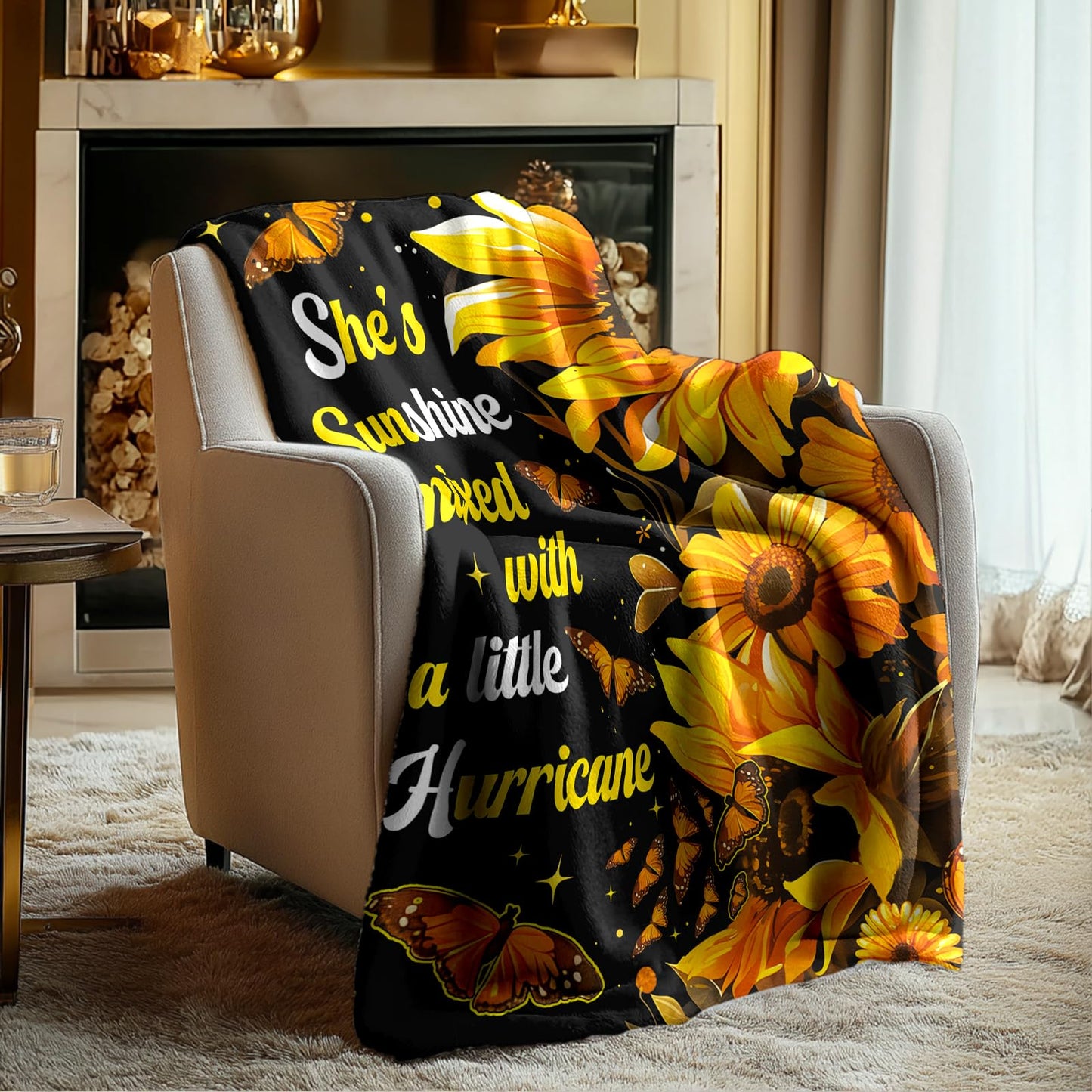 Sunflower Throw Blanket 50"x60" - Soft Fleece Blankets for Women, Sunflower Gifts for Christmas Valentines Day Mothers Day, Flower Butterfly Yellow Large Thick Blanket on Birthday, Holiday Decor