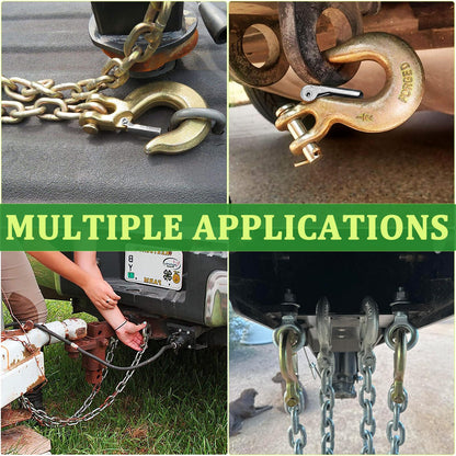 3/8" Heavy Duty Slip Hook, 4 PackGrade 70 Forged Steel Clevis Chain Hook with Safety Latch for Trailer Truck Transport Chain, 18,000 Lbs Working Load Limit, Trailer Safety Hooks, Tow Hook